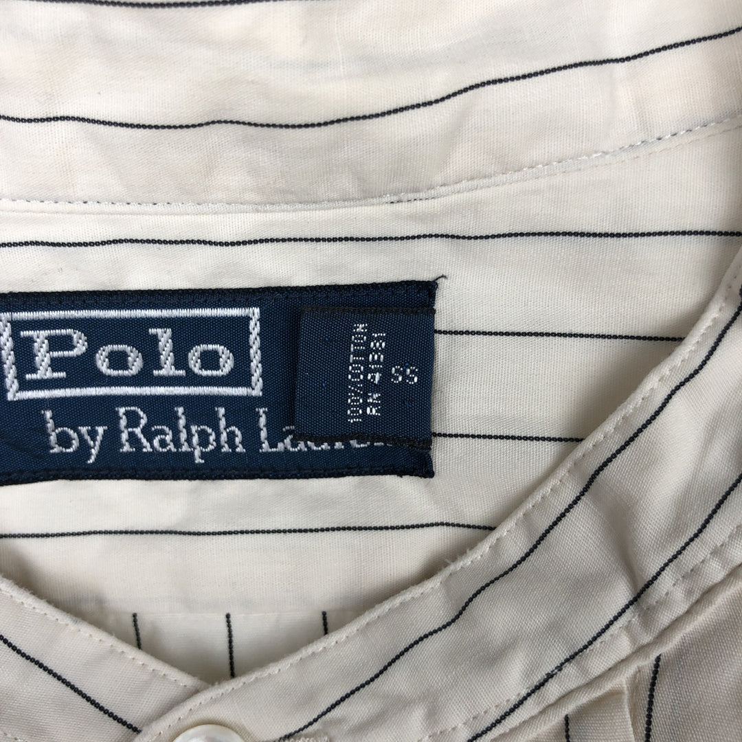 Ralph Lauren POLO by Ralph Lauren Stripe Pattern Stand Collar Shirt, Men's Size XL (approx.) cotton ivory Vintage Second Hand