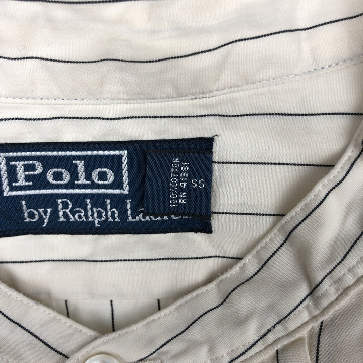 Ralph Lauren POLO by Ralph Lauren Stripe Pattern Stand Collar Shirt, Men's Size XL (approx.) cotton ivory Vintage Second Hand