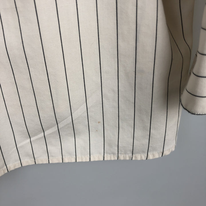 Ralph Lauren POLO by Ralph Lauren Stripe Pattern Stand Collar Shirt, Men's Size XL (approx.) cotton ivory Vintage Second Hand