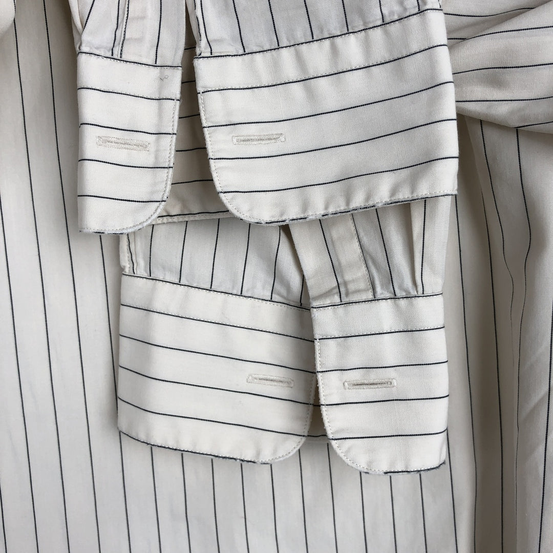 Ralph Lauren POLO by Ralph Lauren Stripe Pattern Stand Collar Shirt, Men's Size XL (approx.) cotton ivory Vintage Second Hand
