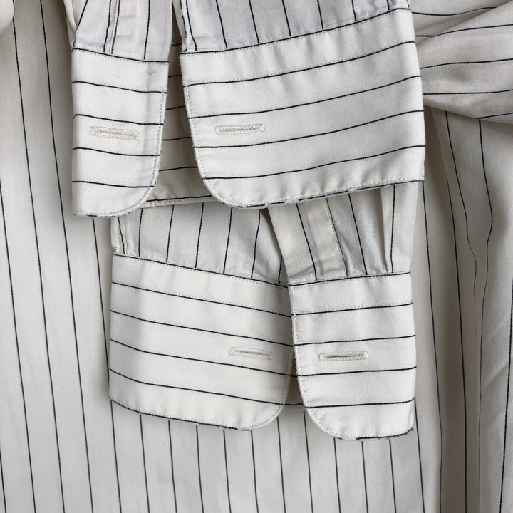 Ralph Lauren POLO by Ralph Lauren Stripe Pattern Stand Collar Shirt, Men's Size XL (approx.) cotton ivory Vintage Second Hand