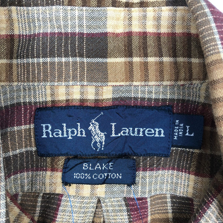 Ralph Lauren BLAKE long sleeve button down check shirt, men's size L cotton oro legacy Vintage Second Hand