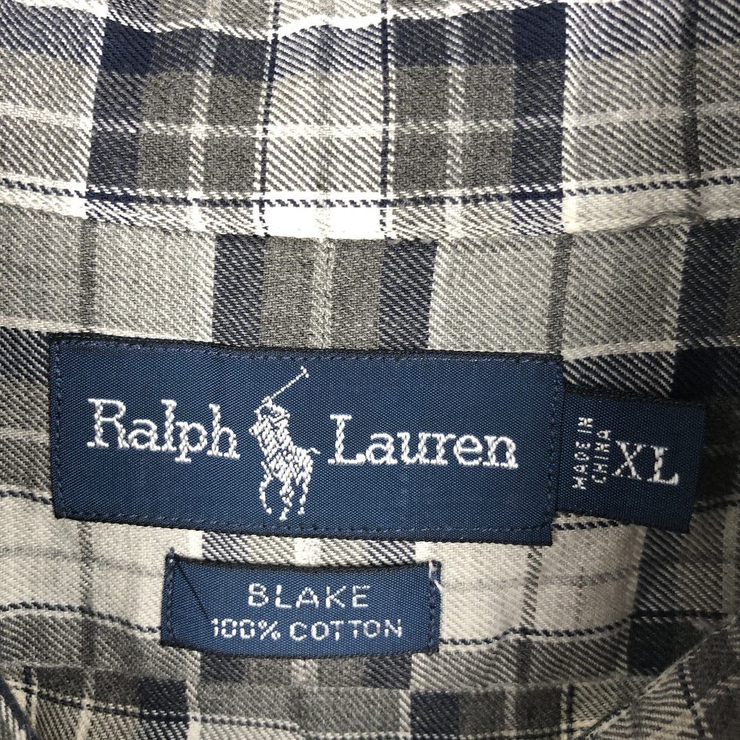 Ralph Lauren BLAKE One-Point Long-Sleeve Button-Down Check Shirt, Men's Size XL (approx.) cotton black type Vintage Second Hand