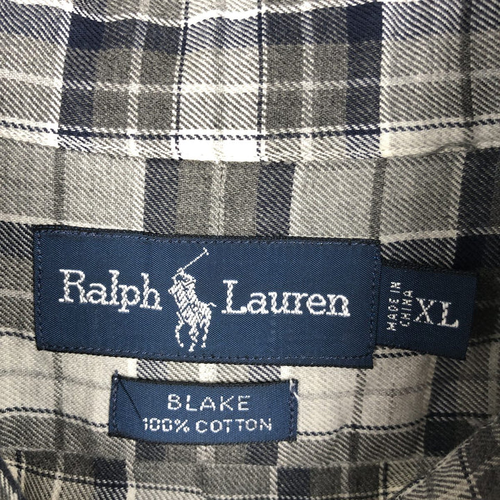 Ralph Lauren BLAKE One-Point Long-Sleeve Button-Down Check Shirt, Men's Size XL (approx.) cotton black type Vintage Second Hand