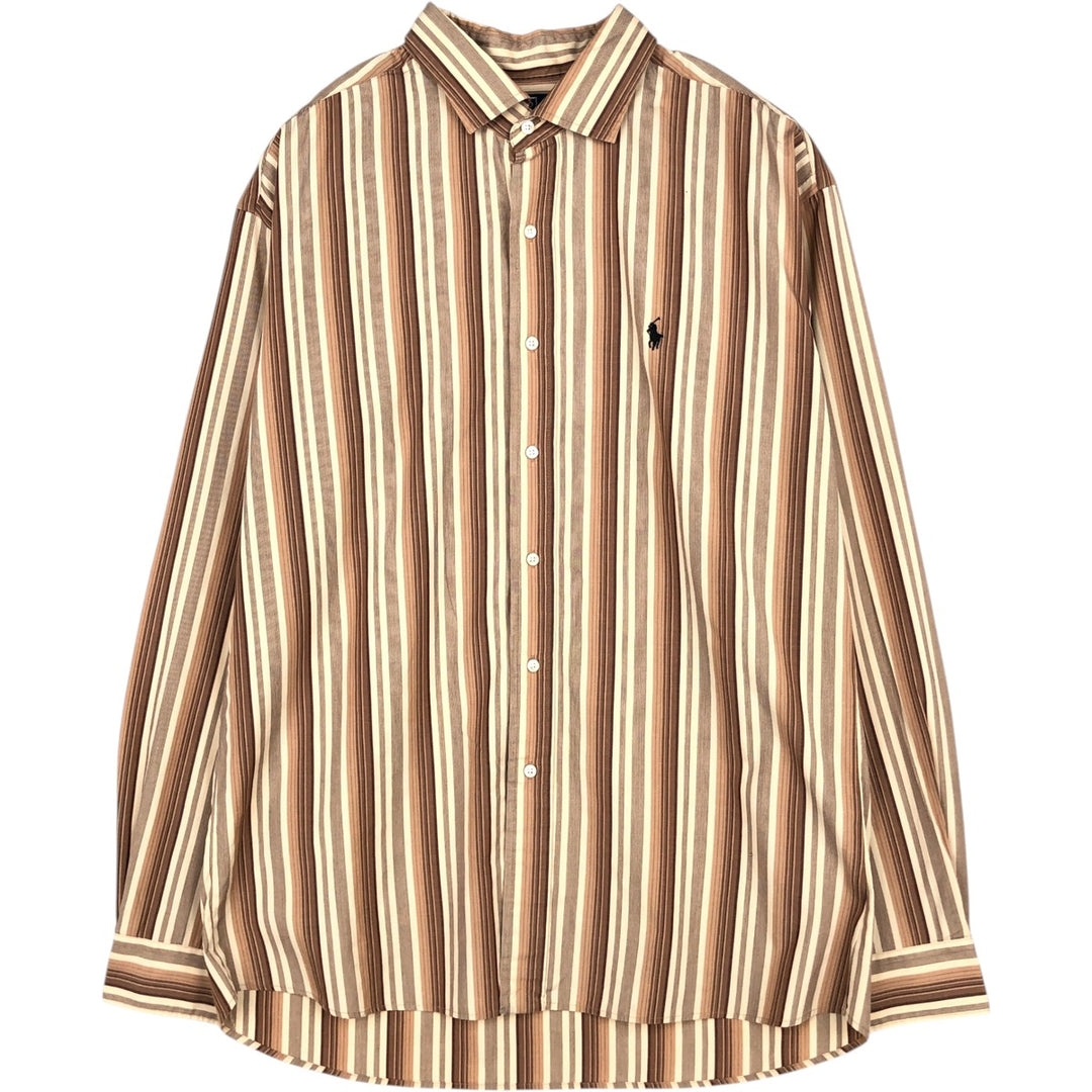 Ralph Lauren POLO by Ralph Lauren WESTERTON Wide Collar Long Sleeve Striped Shirt, Men's Size XXL (approx.) cotton unbleached Vintage Second Hand