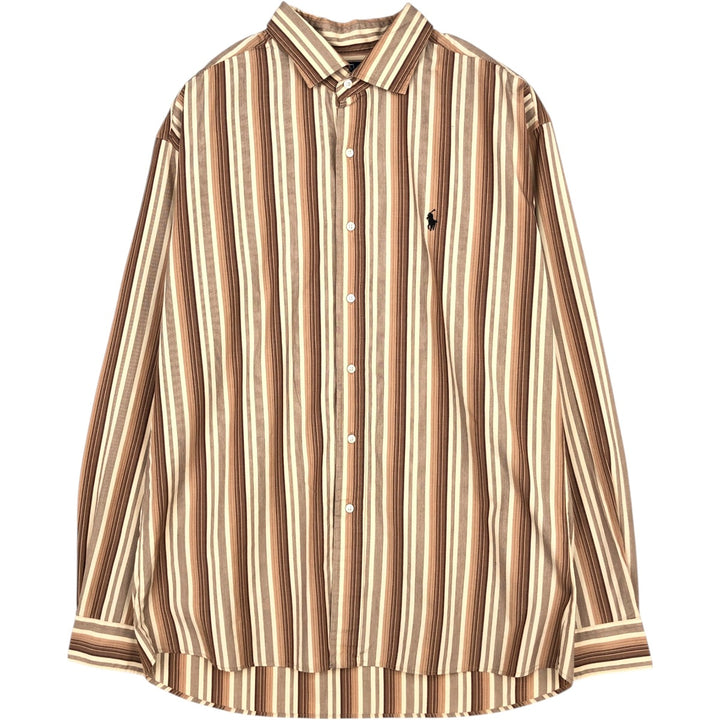 Ralph Lauren POLO by Ralph Lauren WESTERTON Wide Collar Long Sleeve Striped Shirt, Men's Size XXL (approx.) cotton unbleached Vintage Second Hand