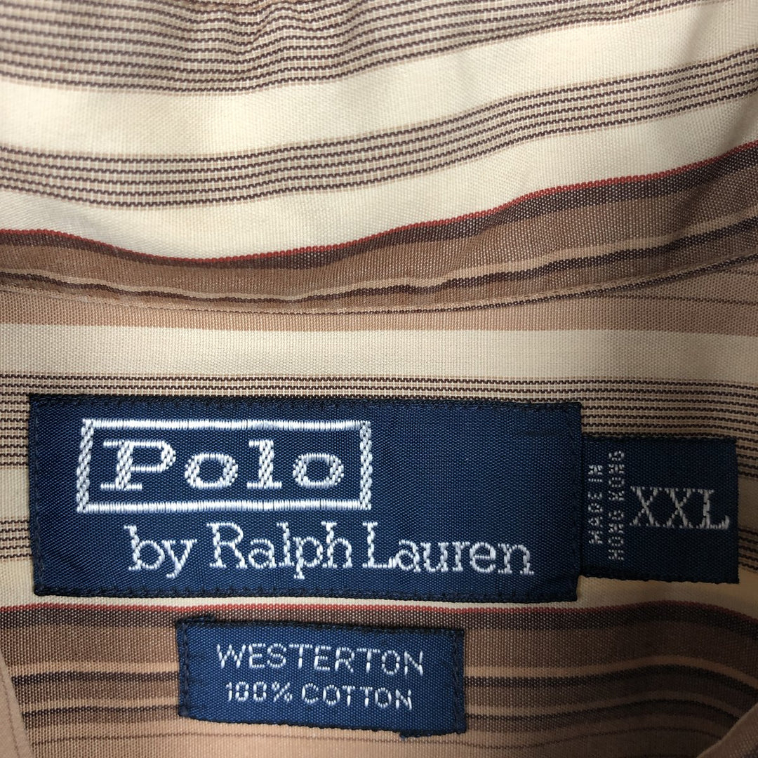 Ralph Lauren POLO by Ralph Lauren WESTERTON Wide Collar Long Sleeve Striped Shirt, Men's Size XXL (approx.) cotton unbleached Vintage Second Hand