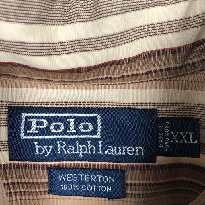Ralph Lauren POLO by Ralph Lauren WESTERTON Wide Collar Long Sleeve Striped Shirt, Men's Size XXL (approx.) cotton unbleached Vintage Second Hand