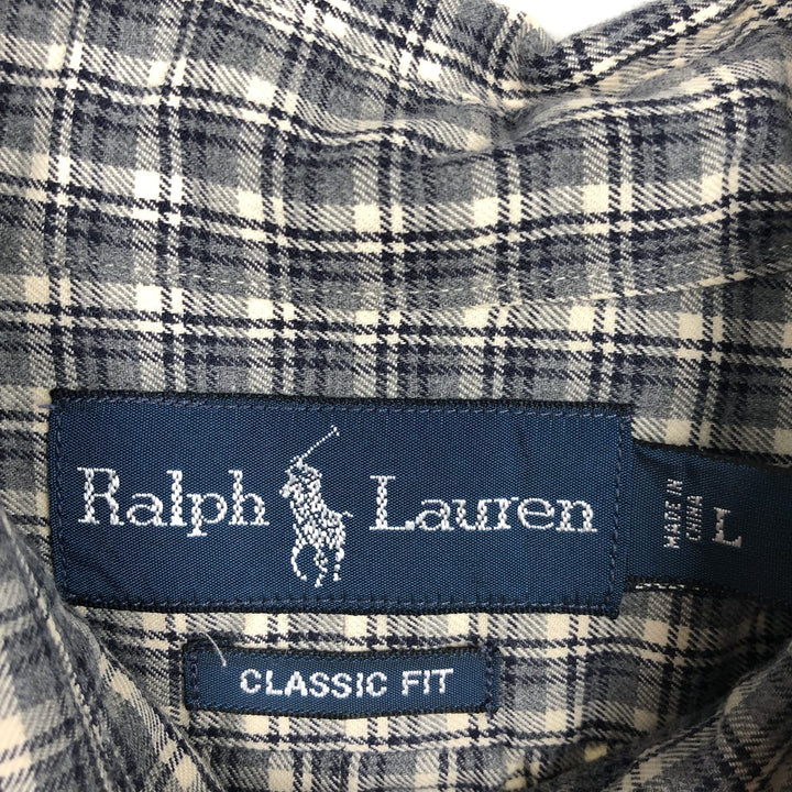 Ralph Lauren Classic Fit Long Sleeve Button Down Check Shirt, Men's Size L cotton pale white type Vintage Second Hand