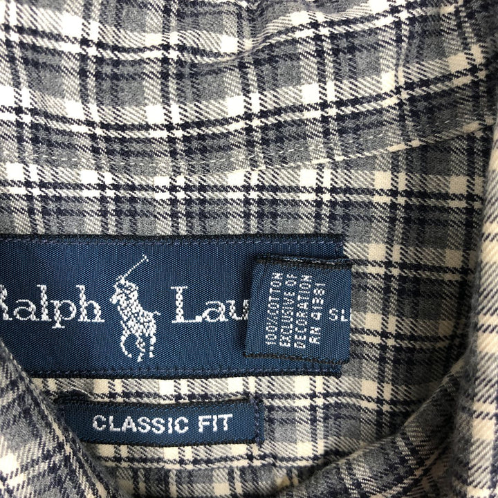 Ralph Lauren Classic Fit Long Sleeve Button Down Check Shirt, Men's Size L cotton pale white type Vintage Second Hand