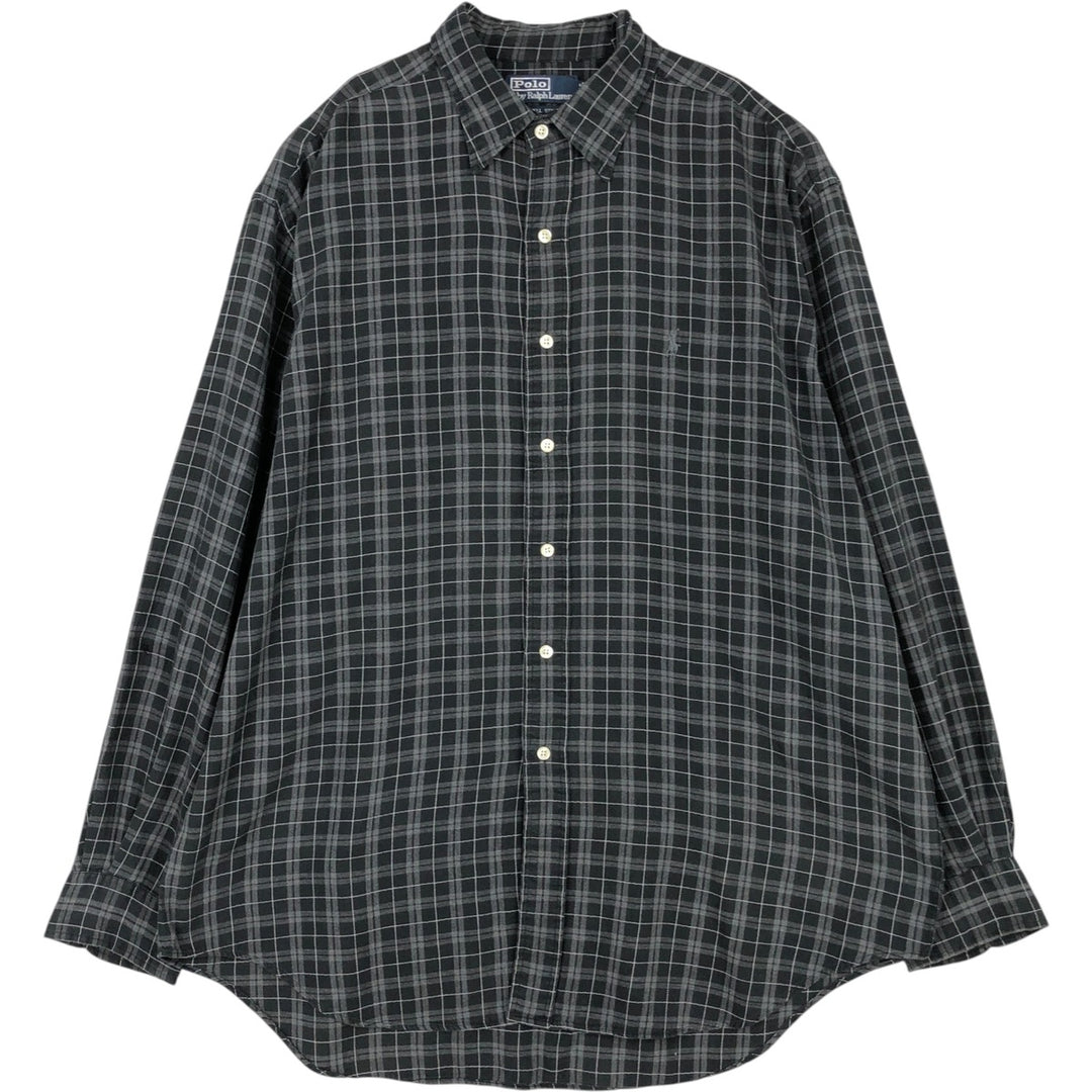 Ralph Lauren LOWELL SPORT Long-Sleeve Cotton Check Shirt, Men's Size L (approx.) cotton black type Vintage Second Hand