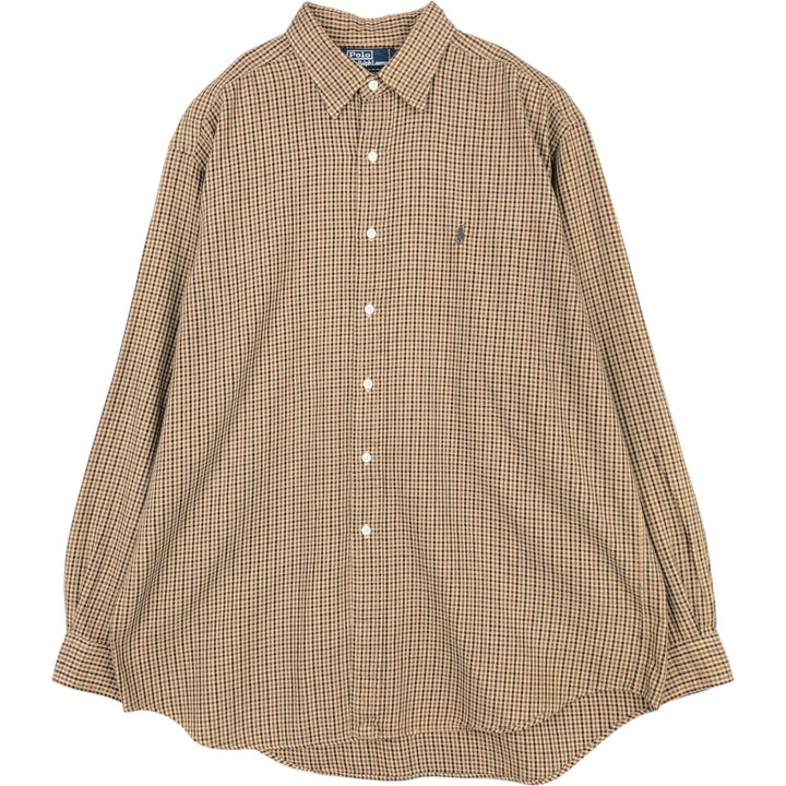 Ralph Lauren LOWELL SPORT Long-Sleeve Cotton Check Shirt, Men's Size L (approx.) cotton Beige type Vintage Second Hand