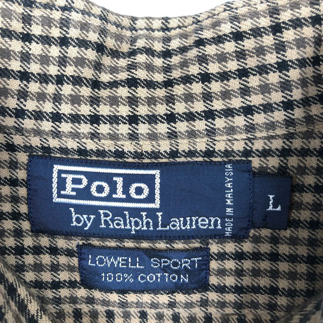 Ralph Lauren LOWELL SPORT Long-Sleeve Cotton Check Shirt, Men's Size L (approx.) cotton Beige type Vintage Second Hand