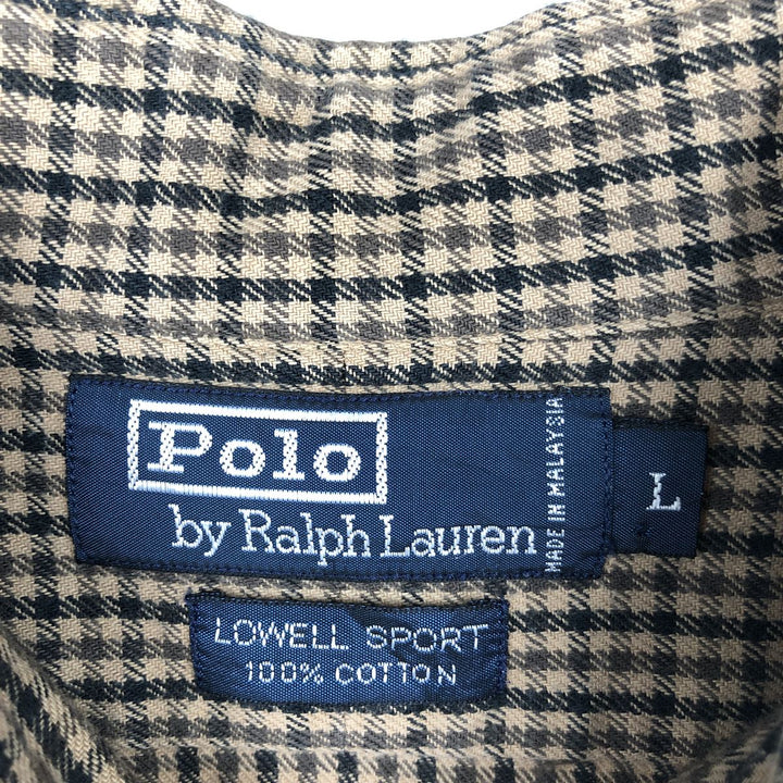 Ralph Lauren LOWELL SPORT Long-Sleeve Cotton Check Shirt, Men's Size L (approx.) cotton Beige type Vintage Second Hand