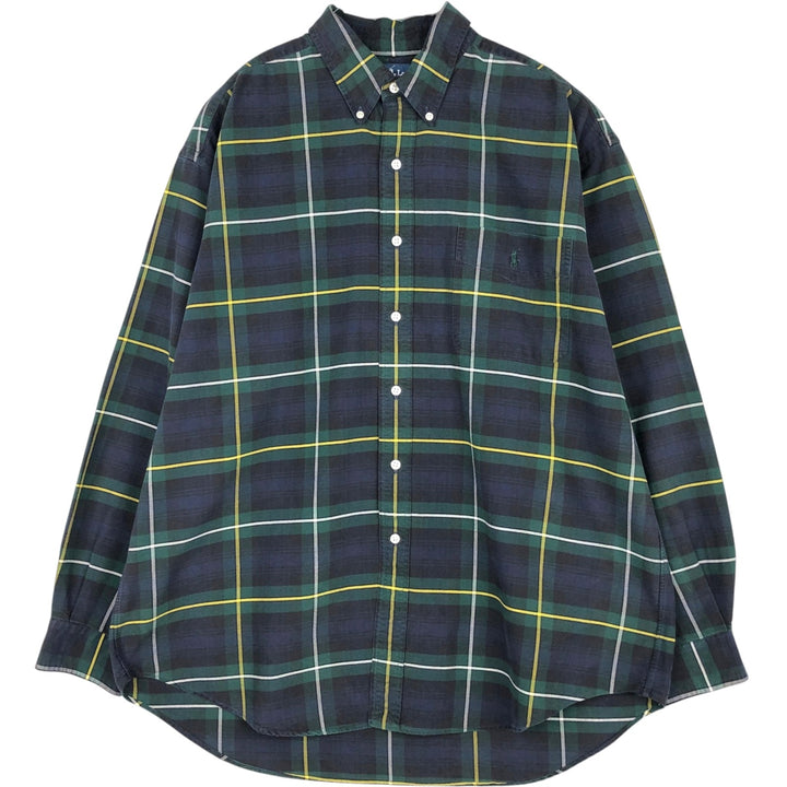 Ralph Lauren BIG SHIRT Long sleeve button-down check shirt Men's L size cotton Green type dark green Vintage Second Hand