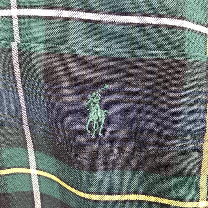Ralph Lauren BIG SHIRT Long sleeve button-down check shirt Men's L size cotton Green type dark green Vintage Second Hand