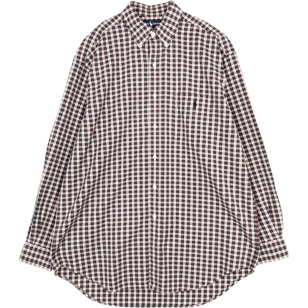 Ralph Lauren BIG SHIRT Long sleeve button-down check shirt Men's M size cotton red type Vintage Second Hand