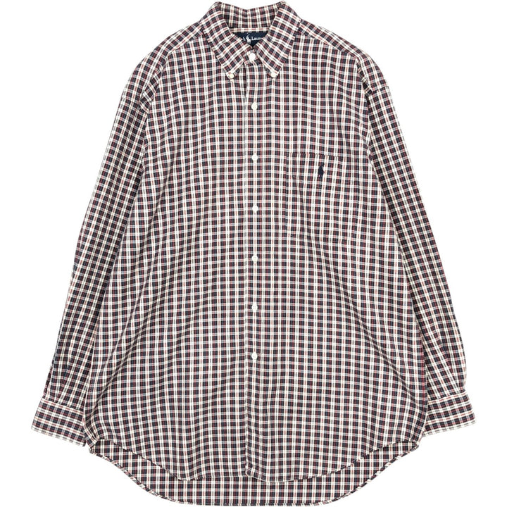Ralph Lauren BIG SHIRT Long sleeve button-down check shirt Men's M size cotton red type Vintage Second Hand