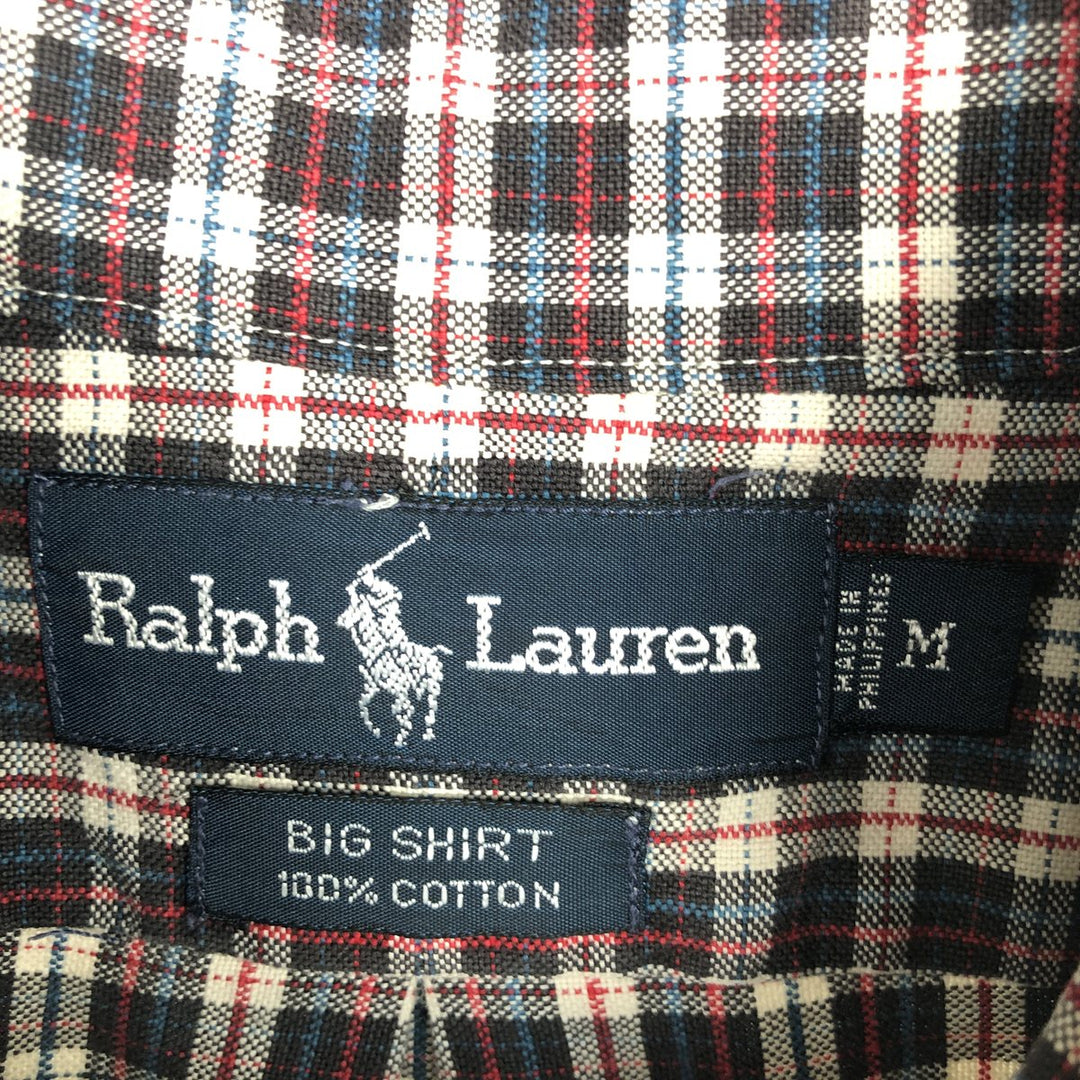 Ralph Lauren BIG SHIRT Long sleeve button-down check shirt Men's M size cotton red type Vintage Second Hand
