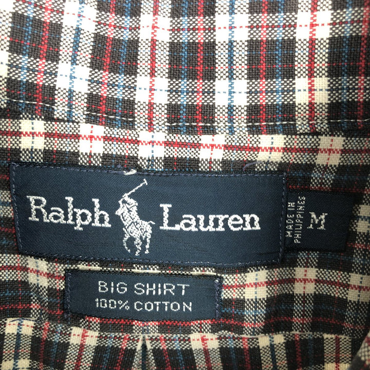 Ralph Lauren BIG SHIRT Long sleeve button-down check shirt Men's M size cotton red type Vintage Second Hand