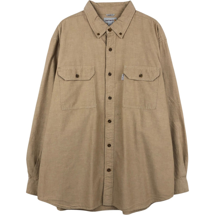 Carhartt Relaxed Fit Long Sleeve Button Down Work Shirt, Men's XL cotton Beige type Vintage Second Hand