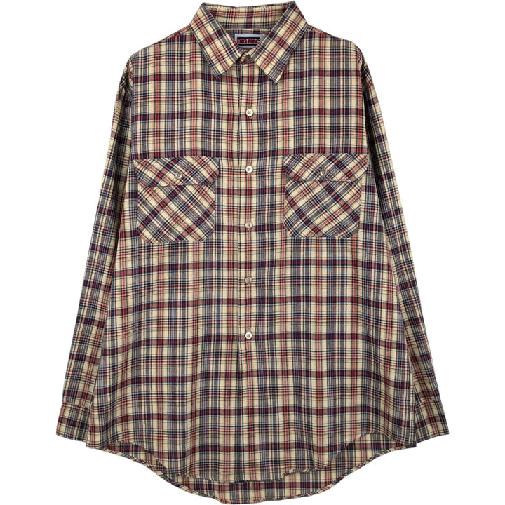 80'S Big Mac Check Pattern Long-Sleeve Work Shirt, Made in USA, Men's Size L (Equivalent), Vintage polyester Beige type Vintage Second Hand