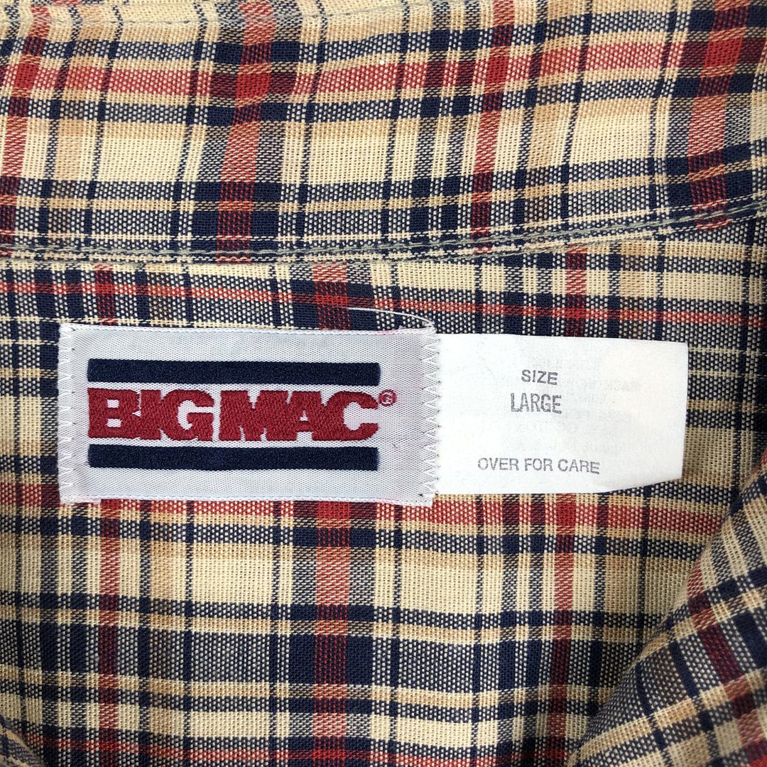 80'S Big Mac Check Pattern Long-Sleeve Work Shirt, Made in USA, Men's Size L (Equivalent), Vintage polyester Beige type Vintage Second Hand