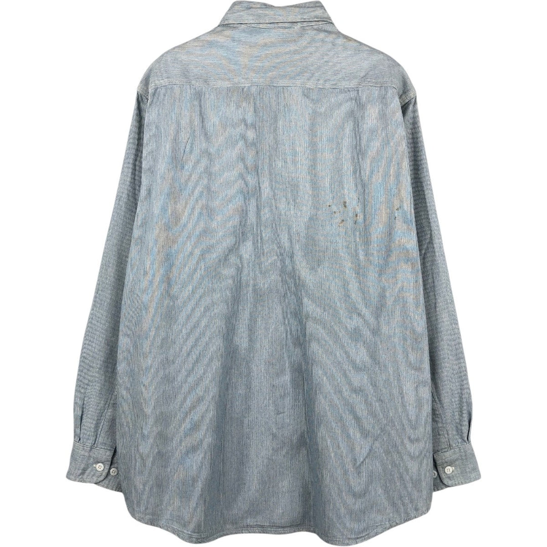 90'S Carhartt Hickory Stripe Long-Sleeve Work Shirt, Made in USA, Men's Size XL (Equivalent), Vintage cotton Blue type light blue Vintage Second Hand