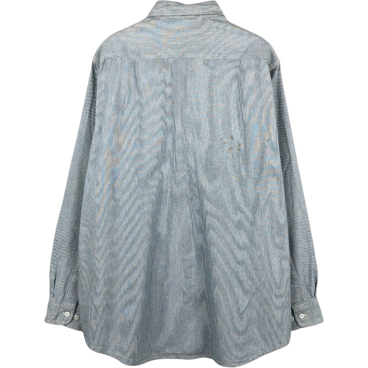 90'S Carhartt Hickory Stripe Long-Sleeve Work Shirt, Made in USA, Men's Size XL (Equivalent), Vintage cotton Blue type light blue Vintage Second Hand