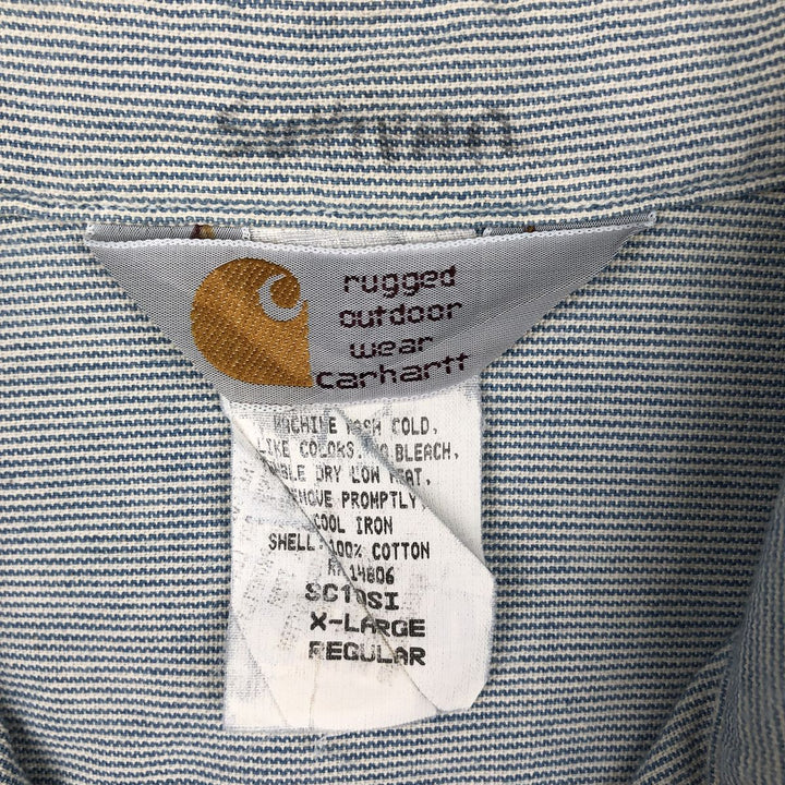 90'S Carhartt Hickory Stripe Long-Sleeve Work Shirt, Made in USA, Men's Size XL (Equivalent), Vintage cotton Blue type light blue Vintage Second Hand