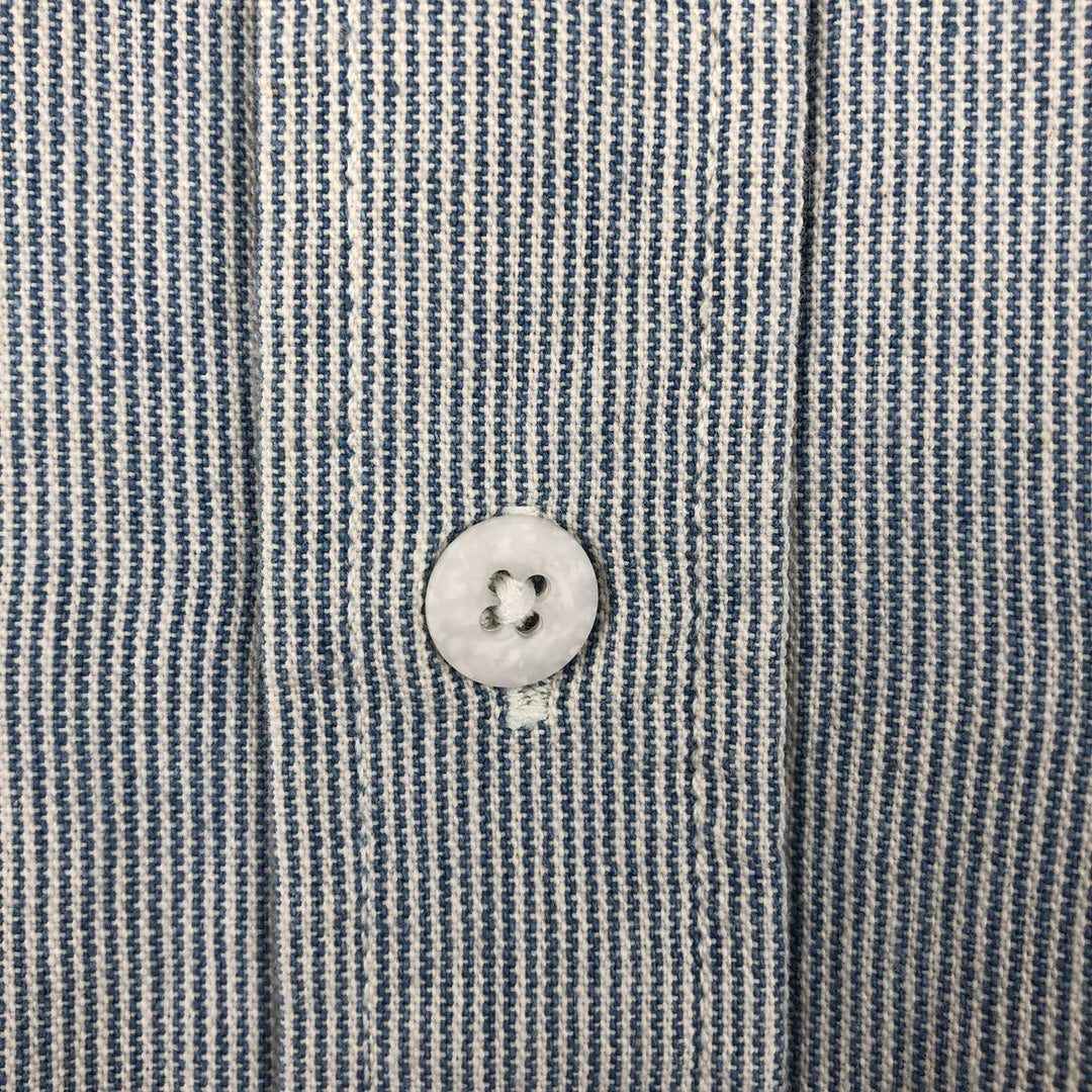 90'S Carhartt Hickory Stripe Long-Sleeve Work Shirt, Made in USA, Men's Size XL (Equivalent), Vintage cotton Blue type light blue Vintage Second Hand
