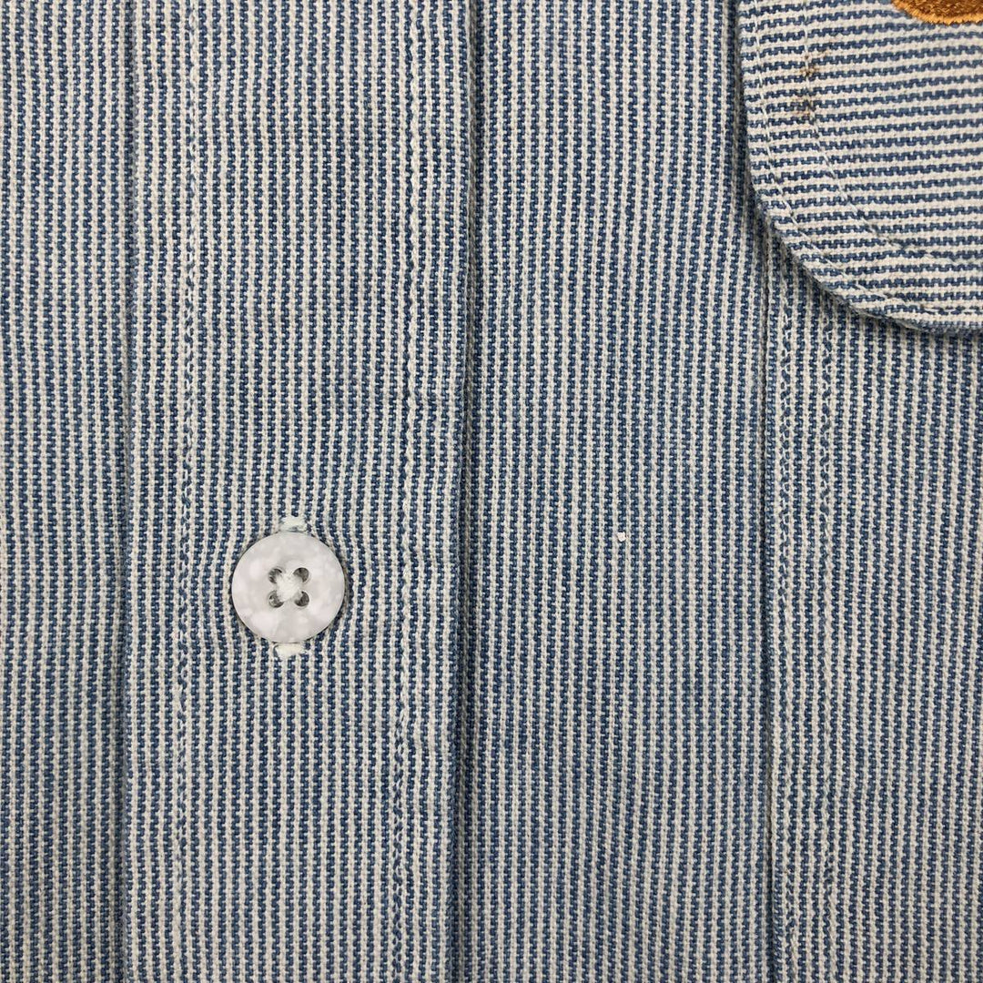 90'S Carhartt Hickory Stripe Long-Sleeve Work Shirt, Made in USA, Men's Size XL (Equivalent), Vintage cotton Blue type light blue Vintage Second Hand