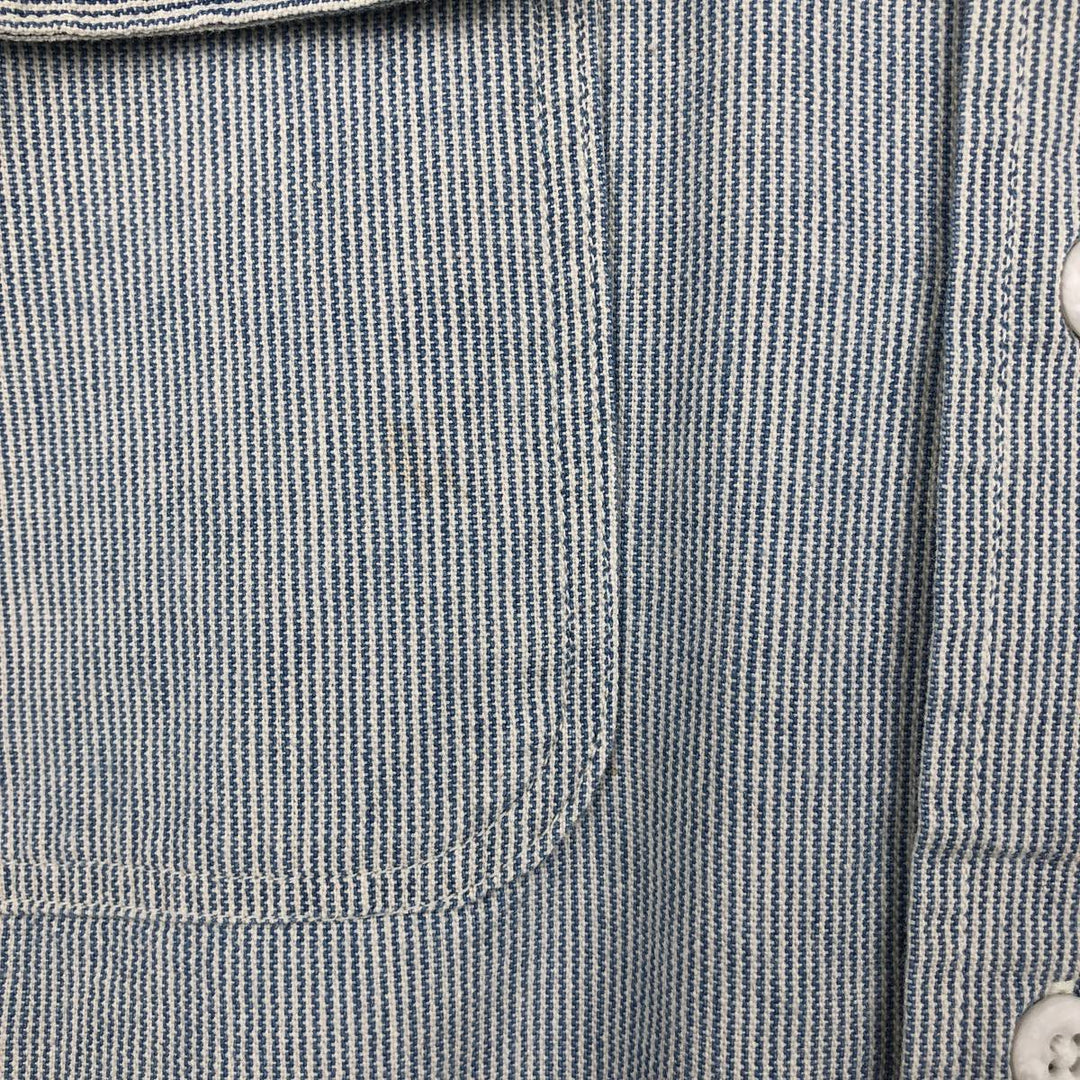 90'S Carhartt Hickory Stripe Long-Sleeve Work Shirt, Made in USA, Men's Size XL (Equivalent), Vintage cotton Blue type light blue Vintage Second Hand