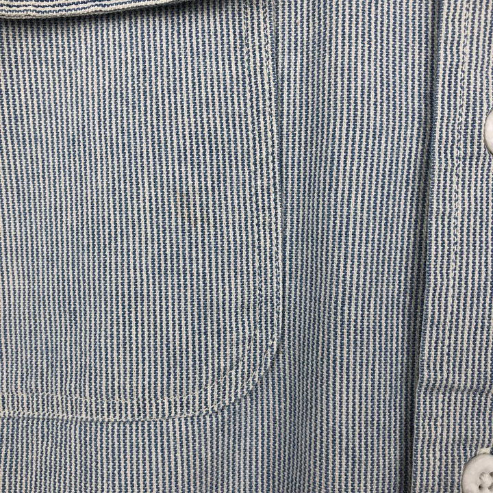 90'S Carhartt Hickory Stripe Long-Sleeve Work Shirt, Made in USA, Men's Size XL (Equivalent), Vintage cotton Blue type light blue Vintage Second Hand