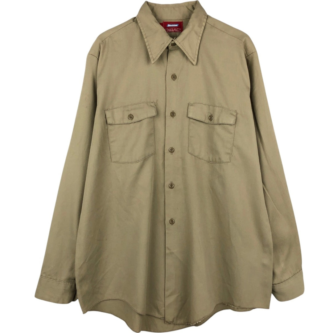 1970'S Dickies Long-Sleeve Work Shirt, Made in USA, Men's Size L (Equivalent), Vintage polyester Beige type Vintage Second Hand