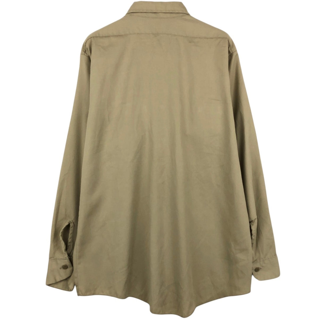 1970'S Dickies Long-Sleeve Work Shirt, Made in USA, Men's Size L (Equivalent), Vintage polyester Beige type Vintage Second Hand
