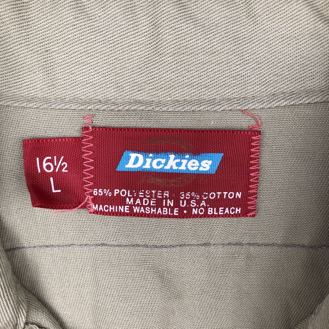1970'S Dickies Long-Sleeve Work Shirt, Made in USA, Men's Size L (Equivalent), Vintage polyester Beige type Vintage Second Hand