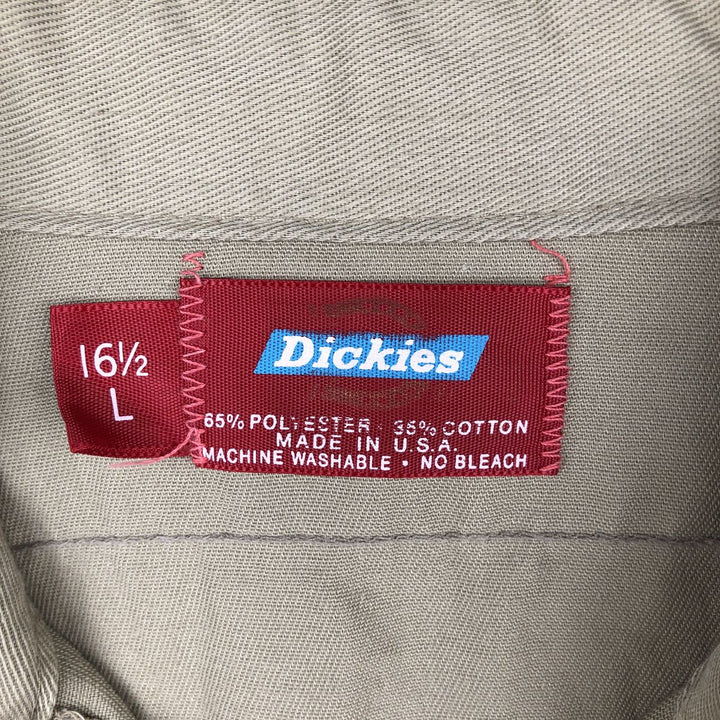 1970'S Dickies Long-Sleeve Work Shirt, Made in USA, Men's Size L (Equivalent), Vintage polyester Beige type Vintage Second Hand