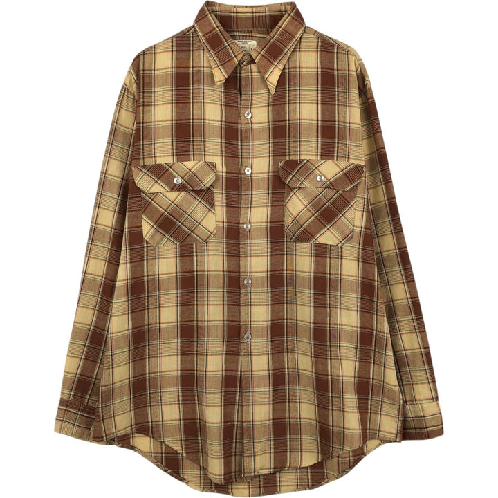 70'S Big Mac JCPenney Check Pattern Long-Sleeve Work Shirt, Men's Size L (Equivalent), Vintage polyester Beige type Vintage Second Hand
