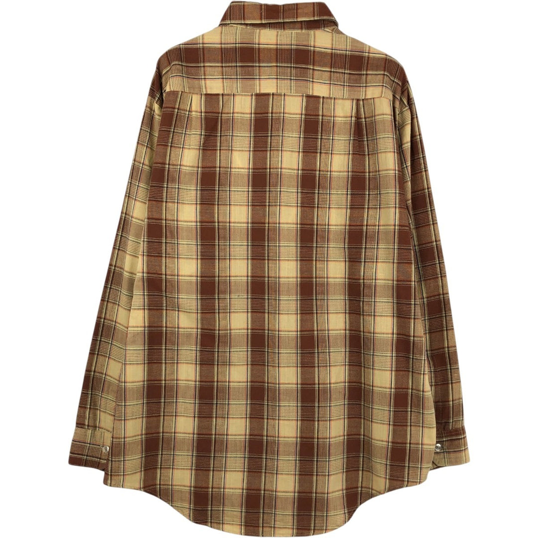 70'S Big Mac JCPenney Check Pattern Long-Sleeve Work Shirt, Men's Size L (Equivalent), Vintage polyester Beige type Vintage Second Hand