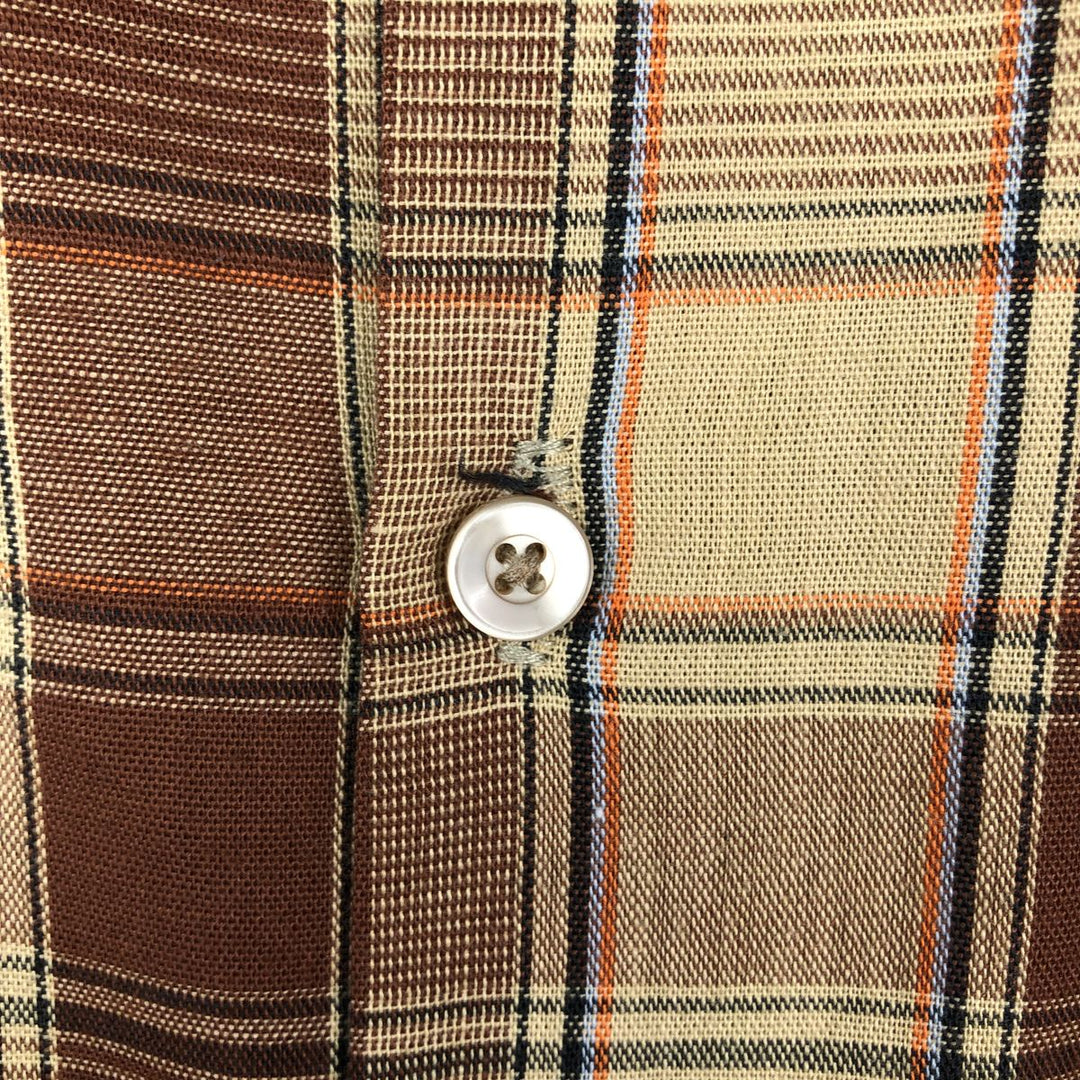 70'S Big Mac JCPenney Check Pattern Long-Sleeve Work Shirt, Men's Size L (Equivalent), Vintage polyester Beige type Vintage Second Hand