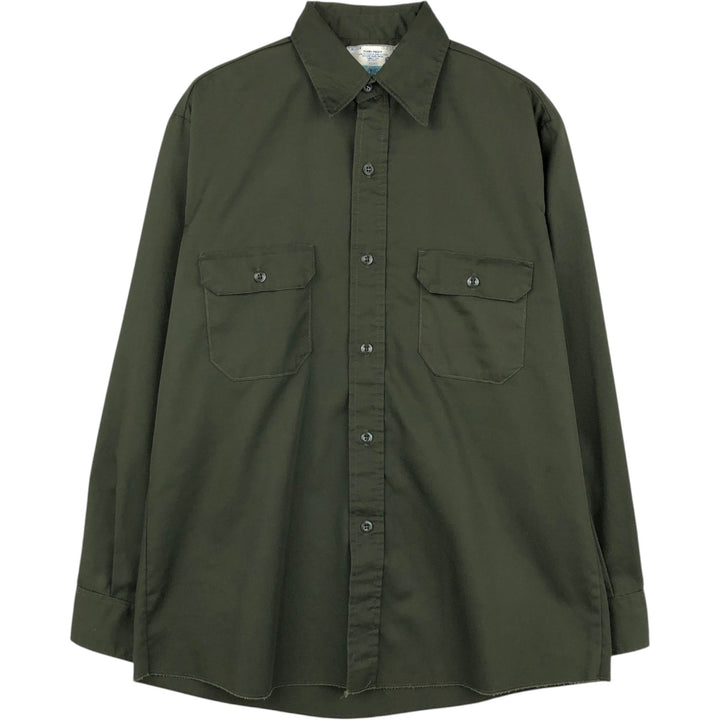 1970'S Sears Work Leisure Long-Sleeve Work Shirt, Men's Size M (approx.), Vintage polyester Khaki type sage green Vintage Second Hand