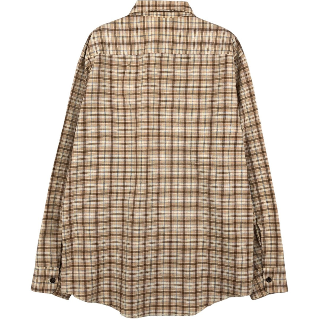 1970'S Sears Check Pattern Long-Sleeve Work Shirt, Made in USA, Men's Size M (Equivalent), Vintage polyester brown type Vintage Second Hand