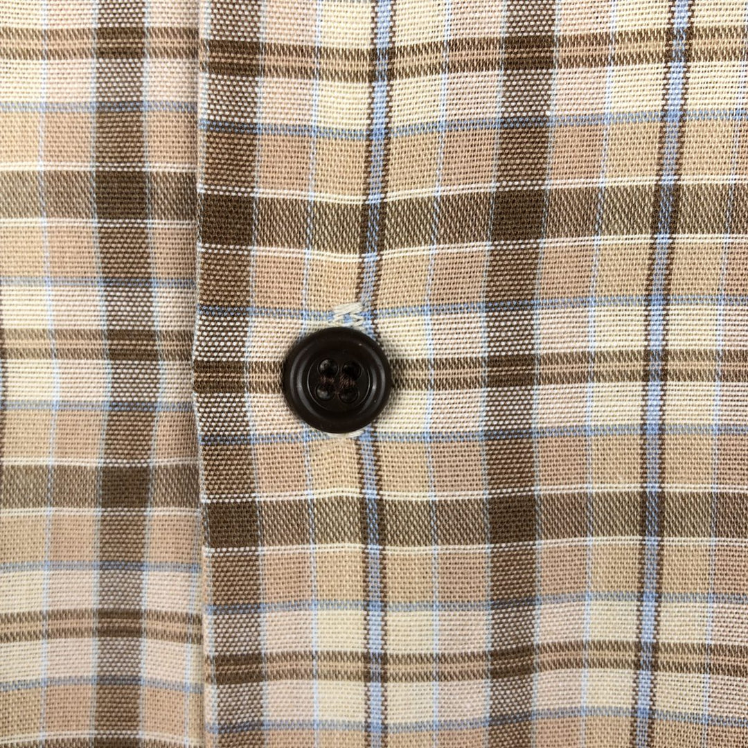 1970'S Sears Check Pattern Long-Sleeve Work Shirt, Made in USA, Men's Size M (Equivalent), Vintage polyester brown type Vintage Second Hand