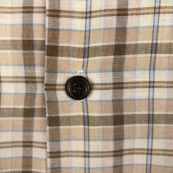 1970'S Sears Check Pattern Long-Sleeve Work Shirt, Made in USA, Men's Size M (Equivalent), Vintage polyester brown type Vintage Second Hand
