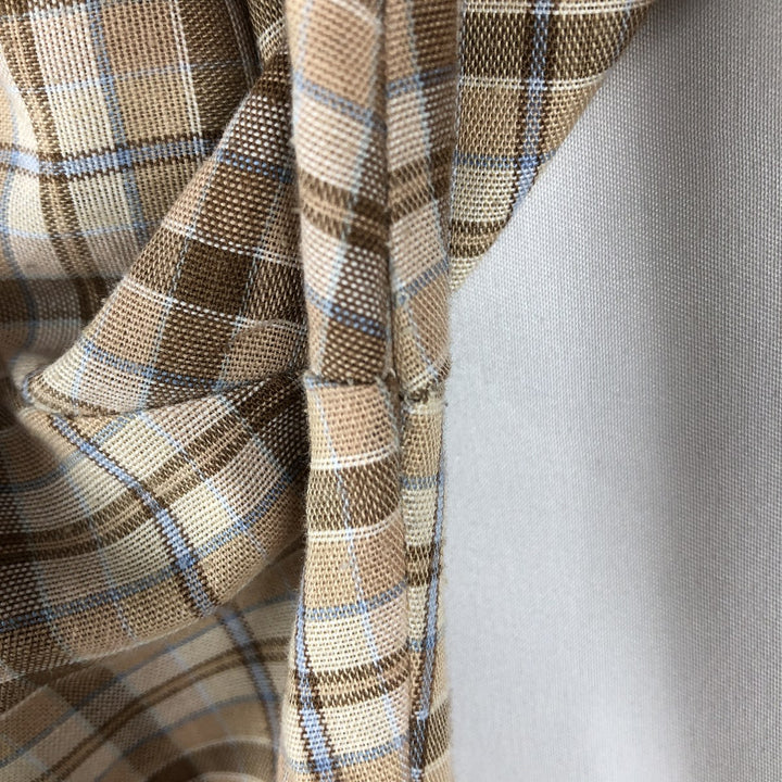 1970'S Sears Check Pattern Long-Sleeve Work Shirt, Made in USA, Men's Size M (Equivalent), Vintage polyester brown type Vintage Second Hand