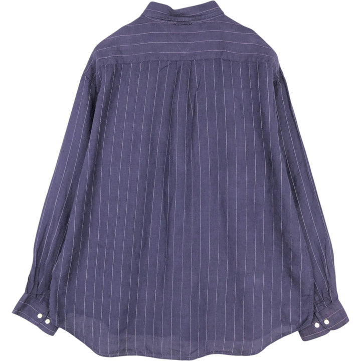 90s-00'S Tommy Hilfiger striped long-sleeved linen shirt, men's size XL. linen navy blue type Vintage Second Hand