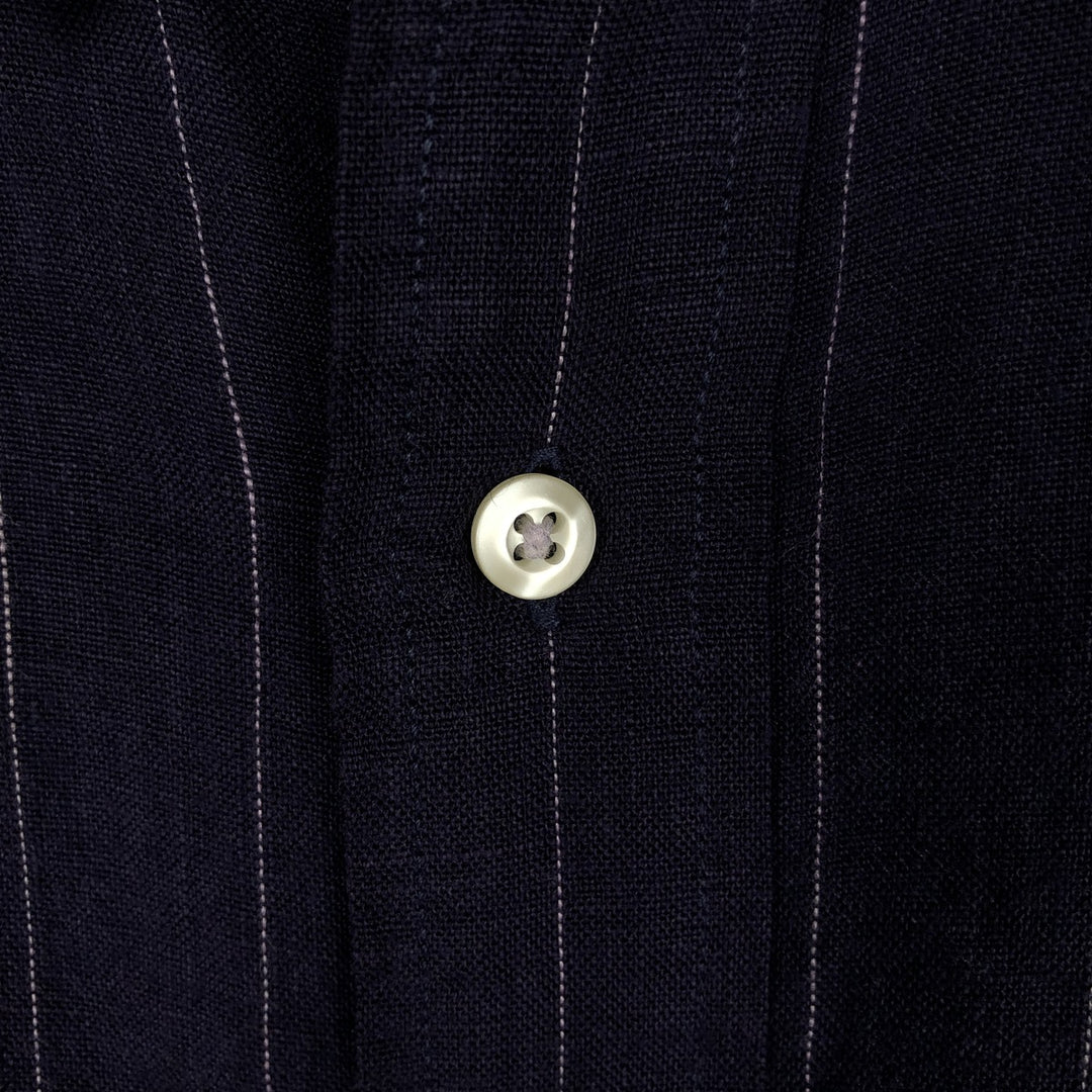 90s-00'S Tommy Hilfiger striped long-sleeved linen shirt, men's size XL. linen navy blue type Vintage Second Hand