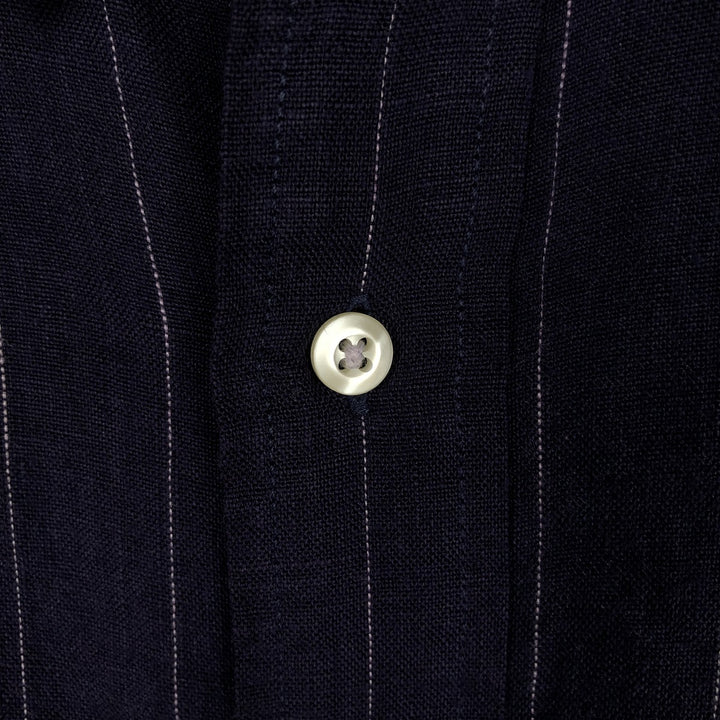 90s-00'S Tommy Hilfiger striped long-sleeved linen shirt, men's size XL. linen navy blue type Vintage Second Hand