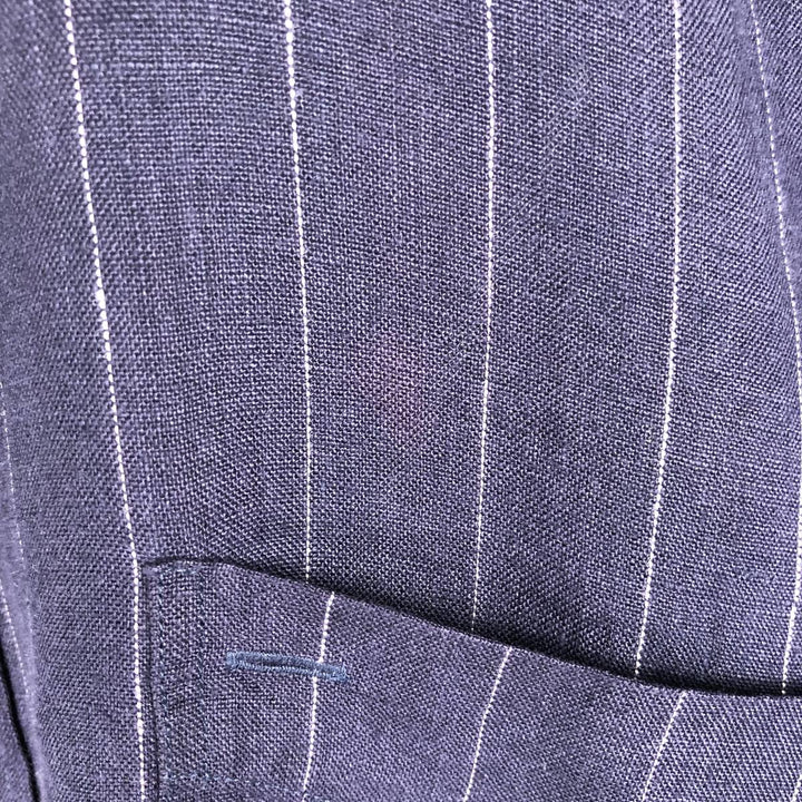 90s-00'S Tommy Hilfiger striped long-sleeved linen shirt, men's size XL. linen navy blue type Vintage Second Hand
